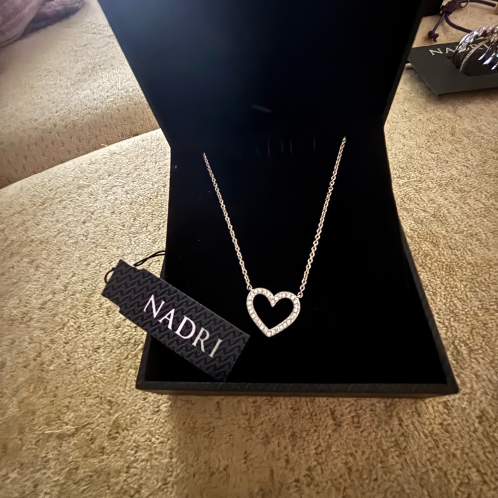 Nadri Silver Swarovski Crystal Heart Necklace and Bracelet   NEW